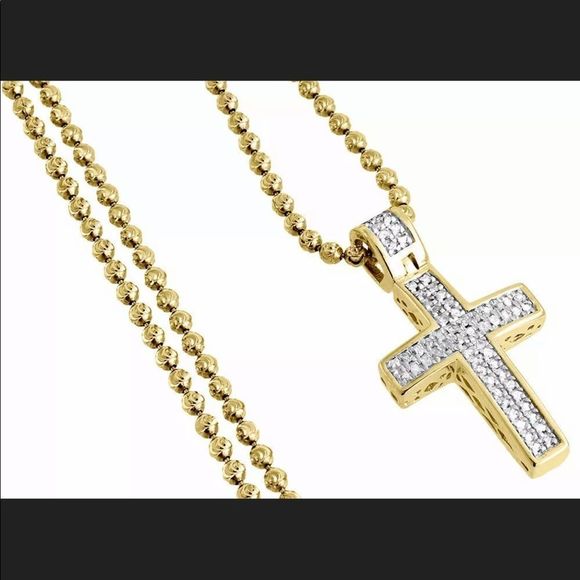 Real Diamond 925 Gold Cross Pendant Brand New - Picture 4 of 9